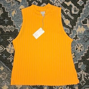 Sleeveless mock neck ribbed orange top